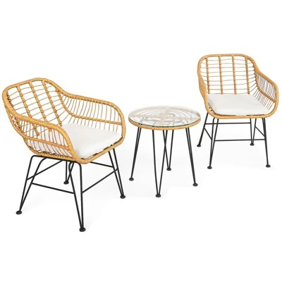 Tangkula 3 Pieces Patio Furniture Set W/Tempered Glass Coffee Table Set For Garden And Backyard White/Red/Turquoise/Grey/Black Cushions 9 Tangkula 3 Pieces Patio Furniture Set W/Tempered Glass Coffee Table Set For Garden And Backyard White/Red/Turquoise/Grey/Black Cushions - Image 7