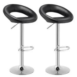 Tangkula Set Of 2 PU Leather Bar Stools Adjustable Kitchen Counter Chairs Black -Tangkula GUEST d9bb4e45 ff00 421b 950b 1f38b1541fac