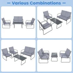 Tangkula 4PCS Metal Outdoor Conversation Set Patio Furniture Set W/ Glass Table 14 Tangkula 4PCS Metal Outdoor Conversation Set Patio Furniture Set W/ Glass Table -Tangkula GUEST da094b61 22b5 488f a8c7 406cf2164561