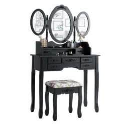 Tangkula Tri-Folding Mirror Vanity Makeup Set Dressing Table & Stool Unit W/ 7 Drawer 11 Tangkula Tri-Folding Mirror Vanity Makeup Set Dressing Table & Stool Unit W/ 7 Drawer -Tangkula GUEST da34f162 ab63 4dea 9258 3967d38f0f26