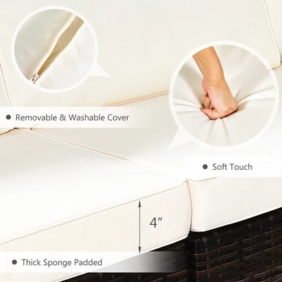 Tangkula 7PCS Patio Rattan Furniture Set 42" Fire Pit Table W/ Cover Cushioned 5 Tangkula 7PCS Patio Rattan Furniture Set 42" Fire Pit Table W/ Cover Cushioned - Image 3