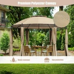 Tangkula 11.5'Outdoor Patio Round Dome Gazebo Canopy Shelter Double Roof Steel Brown -Tangkula GUEST db60d7ac b9d3 4d2a 96c6 537ad1a3bfcc