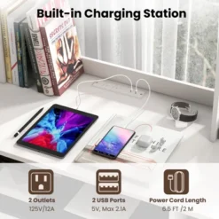 Tangkula Computer Desk W/ Charging Station 43.5” Gaming Table Workstation W/ Keyboard Tray CPU Stand & Storage Shelves White/Black -Tangkula GUEST dba9516a e4e3 4fdd 95fc d5f16bd43635