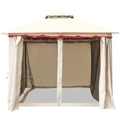 Tangkula 13'x10'Outdoor Canopy Gazebo Art Steel Frame 2-Tiers Party Patio Large Canopy Gazebo W/Netting&Side Walls -Tangkula GUEST dbac6825 cc9c 47d1 8779 a81f074c7f9e