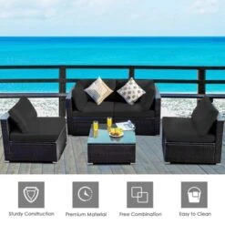 Tangkula 6-Piece Patio Furniture Set W/ 30" Propane Fire Pit Table Outdoor PE Wicker Conversation Set W/ Cushions &Tempered Glass Coffee Table -Tangkula GUEST dbb383e4 dabe 4a93 bf76 2dfc9053ef0c