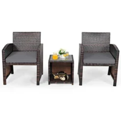 Tangkula 3 PCS Patio Rattan Furniture Set Conversation Chair Set With Soft Cushion & Coffee Table For Backyard Poolside Garden Gray -Tangkula GUEST dbf8349e 7445 4f63 a7d5 33aaa3d17cc0