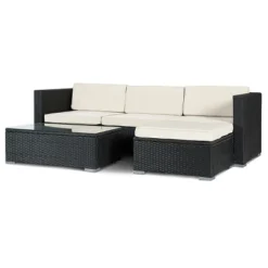 Tangkula 5 PCS Patio Rattan Furniture Set Wicker Table Sofa Garden Outdoor W/ Cushion Black -Tangkula GUEST dc19b68a 5224 48a3 8c50 9c0c136506cf