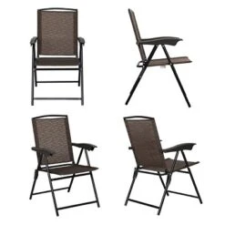 Tangkula Set Of 4 Folding Sling Chairs Steel Armrest Patio Garden Pool Adjustable Back -Tangkula GUEST dc5a90cb 7128 4512 9265 61d48c738182