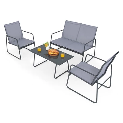 Tangkula 4PCS Metal Outdoor Conversation Set Patio Furniture Set W/ Glass Table 11 Tangkula 4PCS Metal Outdoor Conversation Set Patio Furniture Set W/ Glass Table - Image 9