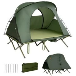 Tangkula 2-Person Folding Camping Tent Cot Outdoor Elevated Tent W/External Cover Green/Gray -Tangkula GUEST dd7b4708 5164 41be 82c0 1b21781bd3a1