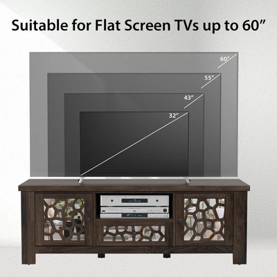 Tangkula 55" Retro TV Stand Media Entertainment Center W/ Mirror Doors & Drawer Brown 6 Tangkula 55" Retro TV Stand Media Entertainment Center W/ Mirror Doors & Drawer Brown - Image 4