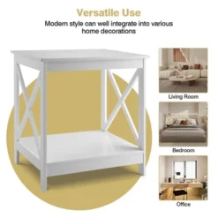 Tangkula Set Of 2 Accent End Table 2-Tier Sofa Side Table Nightstand W/ X-Shaped Frame White -Tangkula GUEST de9da72f 0496 4c5d 9a5b c3db4da4071a