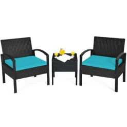 Tangkula 3 Pieces Patio Set Outdoor Wicker Rattan Furniture W/ Cushions Turquoise -Tangkula GUEST df7476c6 3fb6 43f0 920e b28341de09f1