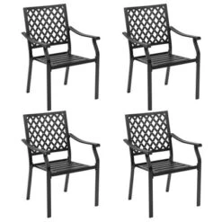 Tangkula 4PCS Stackable Patio Dining Chairs Outdoor Metal Bistro Chairs W/ Curved Armrests -Tangkula GUEST df97baa3 441b 4948 b856 1fab5a63565b