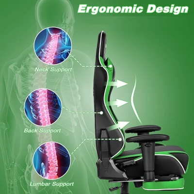 Tangkula High Back Gaming Chair Adjustable Office Computer Task Chair W/Footrest Green 6 Tangkula High Back Gaming Chair Adjustable Office Computer Task Chair W/Footrest Green - Image 4