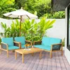 Tangkula 8PCS Patio Acacia Wood Furniture Set PE Rattan Conversation Set W/ Turquoise Cushions -Tangkula GUEST e087feda 2d64 4cee a1b3 bd561c1eb367