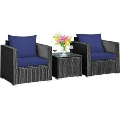 Tangkula 3PCS Patio Rattan Furniture Conversation Set With 2 Cushioned Sofas & Coffee Table For Outdoor -Tangkula GUEST e0b0ec39 270a 4703 996e 8ea47f628f0e