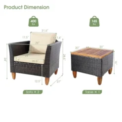 Tangkula 3 Pieces Outdoor Rattan Furniture Set Wicker Bistro Set Wooden Table Top With Cushions 17 Tangkula 3 Pieces Outdoor Rattan Furniture Set Wicker Bistro Set Wooden Table Top With Cushions -Tangkula GUEST e0b90b03 2b0d 4db0 9394 d69a204d495d