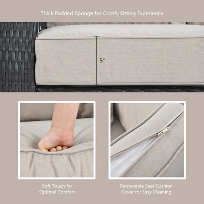 Tangkula 4PCS Patio Rattan Furniture Set Outdoor Conversation Set W/Tempered Glass Coffee Table Beige 8 Tangkula 4PCS Patio Rattan Furniture Set Outdoor Conversation Set W/Tempered Glass Coffee Table Beige - Image 6