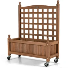 Tangkula 2PC 32in Wood Planter Box With Trellis And Wheels Mobile Plant Raised Bed For Indoor&Outdoor -Tangkula GUEST e185e485 acc4 4d69 825e ccd3ab9666cb