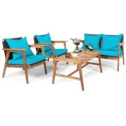 Tangkula 4PCS Patio Rattan Furniture Set Wood Frame Cushioned Sofa With Coffee Table Sectional Conversation Sofa Set For Garden -Tangkula GUEST e1917918 d056 40da 8891 2d68889f5c0d