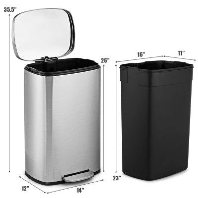 Tangkula 13.2 Gallon Stainless Steel Step Trash Can Garbage Can Airtight Silent Step Bin 3 Tangkula 13.2 Gallon Stainless Steel Step Trash Can Garbage Can Airtight Silent Step Bin