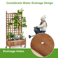 Tangkula 2PC 50in Wood Planter Box With Trellis And Wheels Mobile Plant Raised Bed For Indoor&Outdoor -Tangkula GUEST e30e2d16 4e55 47f2 96e7 44ff40eb348b