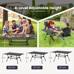 Tangkula Folding Camping Table Collapsible Aluminum Roll Up Beach Table With Carrying Bag 4-Level Adjustable Height Dark/Silver -Tangkula GUEST e31e19ff 9fcd 43f9 9787 9af9efc31183