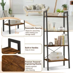 Tangkula 4-Tier Ladder Bookshelf Industrial Wooden Bookcase With Metal Frame Anti-Toppling Device Rack Rustic Brown/Gray Oak -Tangkula GUEST e40d9d89 d9be 44e8 88bd 41b238c036dc