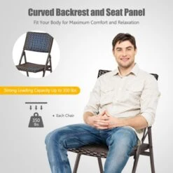 Tangkula 2 PCS Outdoor Rattan Folding Dining Chairs Patio Wicker Portable Chairs For Balcony Garden Lawn Brown -Tangkula GUEST e4299932 0598 4123 a898 9b5c7b87a4a8