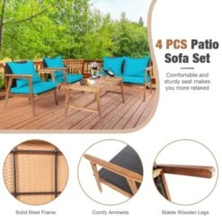 Tangkula 4PCS Patio Rattan Furniture Set Wood Frame Cushioned Sofa With Coffee Table Sectional Conversation Sofa Set For Garden -Tangkula GUEST e50bc825 31ca 491d bab5 f20294656e87 1