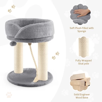 Tangkula Cat Tower Cat Activity Tree W/ Plush Perch & Scratching Posts Grey 9 Tangkula Cat Tower Cat Activity Tree W/ Plush Perch & Scratching Posts Grey - Image 7