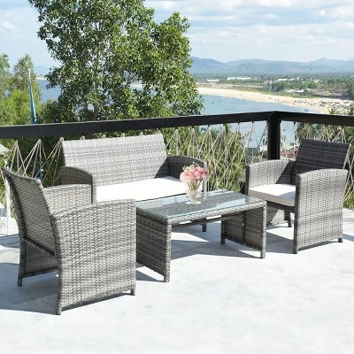 Tangkula 4 PCS Patio Wicker Furniture Outdoor Rattan Chairs W/Cushions 4 Tangkula 4 PCS Patio Wicker Furniture Outdoor Rattan Chairs W/Cushions - Image 2