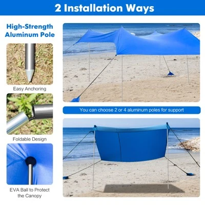 Tangkula 7'x7' Beach Tent Canopy W/ 4 Poles Sandbag Anchors UPF50+ Blue/Green/Purple 5 Tangkula 7'x7' Beach Tent Canopy W/ 4 Poles Sandbag Anchors UPF50+ Blue/Green/Purple - Image 3