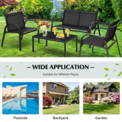 Tangkula 4PCS Furniture Set Chairs And Coffee Table Patio Garden Black -Tangkula GUEST e622089a 4d9e 4cb6 8d31 5396e75bb854