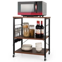 Tangkula Kitchen Baker's Rack 3-Tier Microwave Cart With Wheels&10 Hooks Rustic Brown/Maple/Vintage/Nut Brown -Tangkula GUEST e62eee9c dc8b 425c 8851 363656cd5883