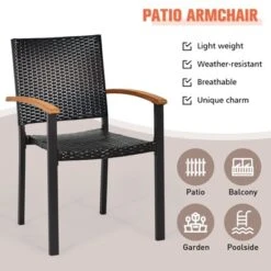 Tangkula Patio Rattan Dining Armchair 4 Set Of Wicker Chair W/Steel Frame Acacia Armrests Indoor&Outdoor -Tangkula GUEST e6b9ecf0 c458 4608 b3b4 e49a9ec6dc9f