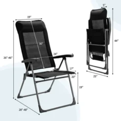 Tangkula 4PCS Outdoor Patio Folding Dining Chairs With Reclining Backrest And Headrest Black