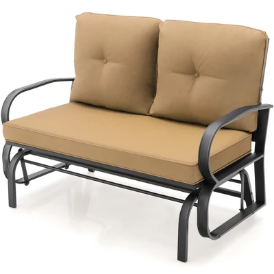 Tangkula 2-Person Outdoor Patio Glider Bench Swing Seat Bench W/ Seat & Back Cushions 12 Tangkula 2-Person Outdoor Patio Glider Bench Swing Seat Bench W/ Seat & Back Cushions - Image 10