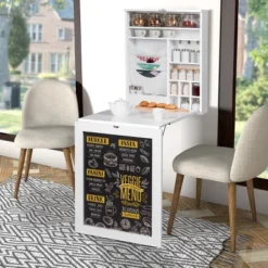 Tangkula Wall Mounted Table Fold Out Convertible Desk With Space Saver Chalkboard