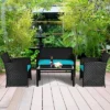 Tangkula 4 Piece Outdoor Patio Rattan Furniture Set Turquoise Cushioned Seat For Garden, Porch, Lawn -Tangkula GUEST e993cd2e aaa1 4d04 ab9e 33e22f1352f1