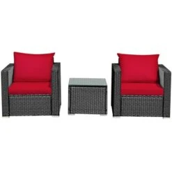 Tangkula 3PCS Patio Rattan Furniture Conversation Set With 2 Cushioned Sofas & Coffee Table For Outdoor -Tangkula GUEST e9c035b2 061d 4c8c ae5c de367a29bcd7