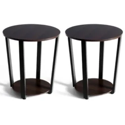 Tangkula 2 PCS 2-Tier Industrial Round End Table Metal Sofa Side Table With Storage Shelf -Tangkula GUEST eae11f5a 1325 4d96 b100 1e6234124904