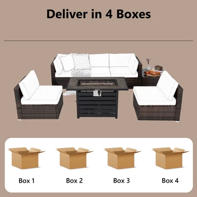 Tangkula 7PCS Patio Rattan Furniture Set 42" Fire Pit Table W/ Cover Cushioned 8 Tangkula 7PCS Patio Rattan Furniture Set 42" Fire Pit Table W/ Cover Cushioned - Image 6