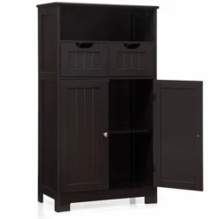 Tangkula Wooden Floor Storage Cabinet For Livingroom Bathroom Office W/Open Shelf, 2 Doors And 2 Drawers -Tangkula GUEST ec427f86 c281 4b44 a837 abfa894bd56f