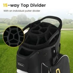 Tangkula 15-Way Golf Cart Bag Golf Club Bag With 15 Ways Organizer Divider Top 7 Zippered Pockets Cooler Bag Umbrella Holder Rain Hood Black + Yellow/ Grey + Green/ Grey + Red