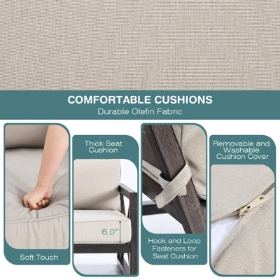 Tangkula 2 Pieces 2-Person Patio Outdoor Loveseat Sofa With 6" Thick Cushion And Coffee Table Set For Garden Beige 5 Tangkula 2 Pieces 2-Person Patio Outdoor Loveseat Sofa With 6" Thick Cushion And Coffee Table Set For Garden Beige - Image 3