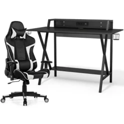 Tangkula Gaming Desk& Massage Gaming Chair Set Gamer Workstation With Headphone Hook -Tangkula GUEST ed85cde0 dcbc 43a3 aff7 3de732c57cdc