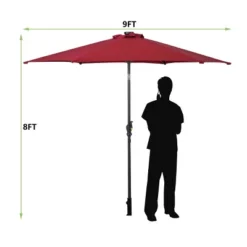 Tangkula 9' Outdoor Patio Umbrella Offset W/LED Light No Base Beige/Burgundy/Tan