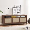 Tangkula Universal TV Stand Cabinet Television Media Console With 3 Rattan Doors Grey Oak Walnut -Tangkula GUEST ee90f0e2 9e89 463e a147 24cdae17db0c